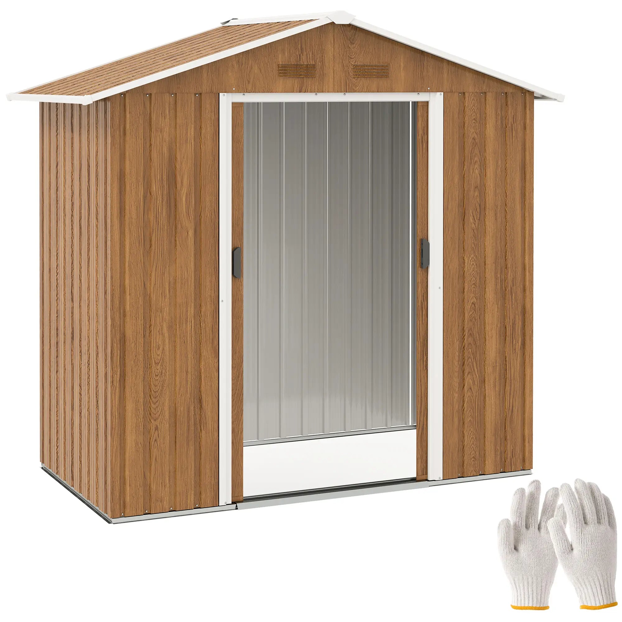 6.5ft x 3.5ft Brown Wood Effect Metal Shed