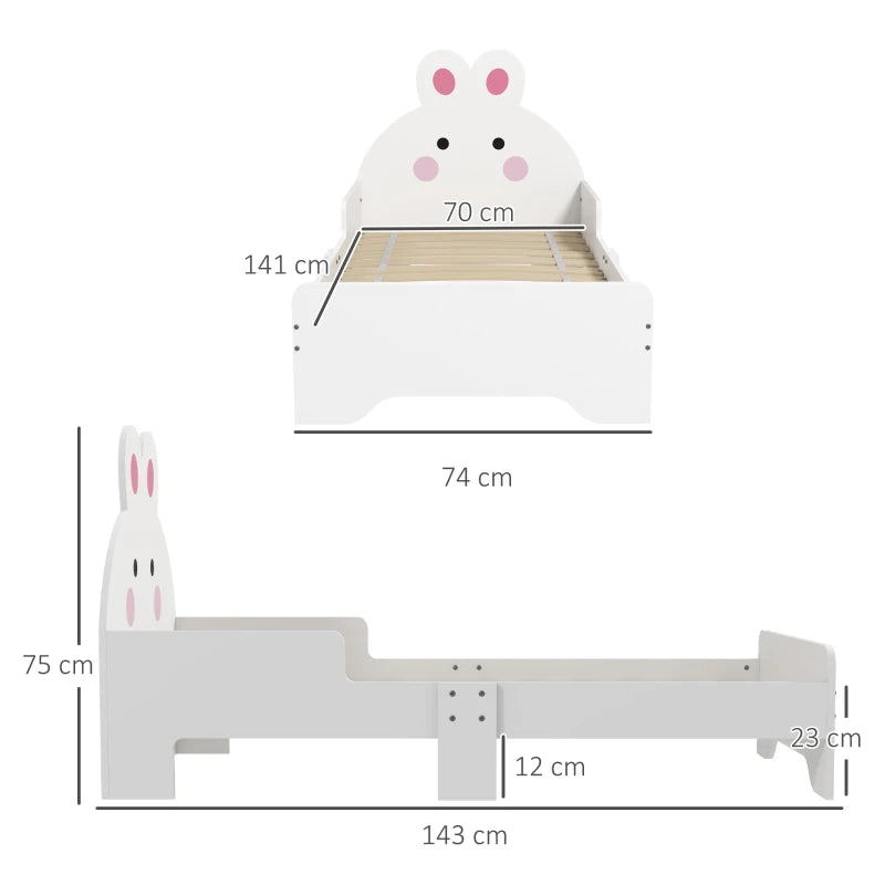 ZONEKIZ Rabbit Toddler Bed - Adorable Kids Bedroom Furniture in White, Perfect for Cozy Sleep and Playtime