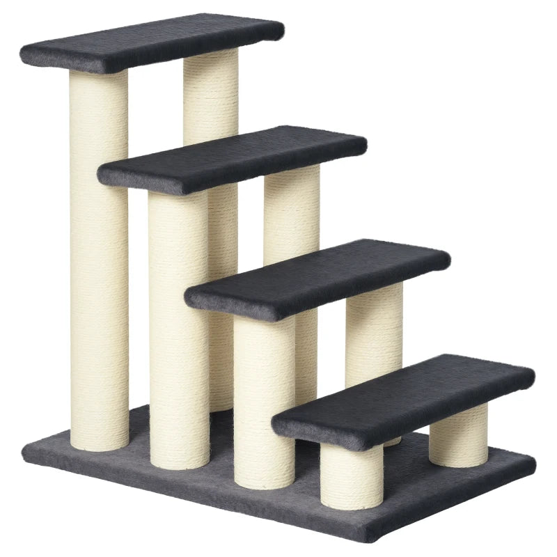 4-Step Dog Steps for Bed - Pet Stairs & Cat Ladder - Grey Scratch Post Design for Easy Access