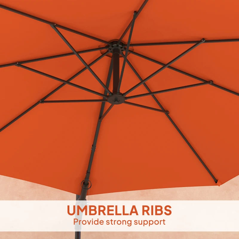 3m Wall-Mounted Parasol Shade with Handle - Outdoor Orange Sun Umbrella for Patio