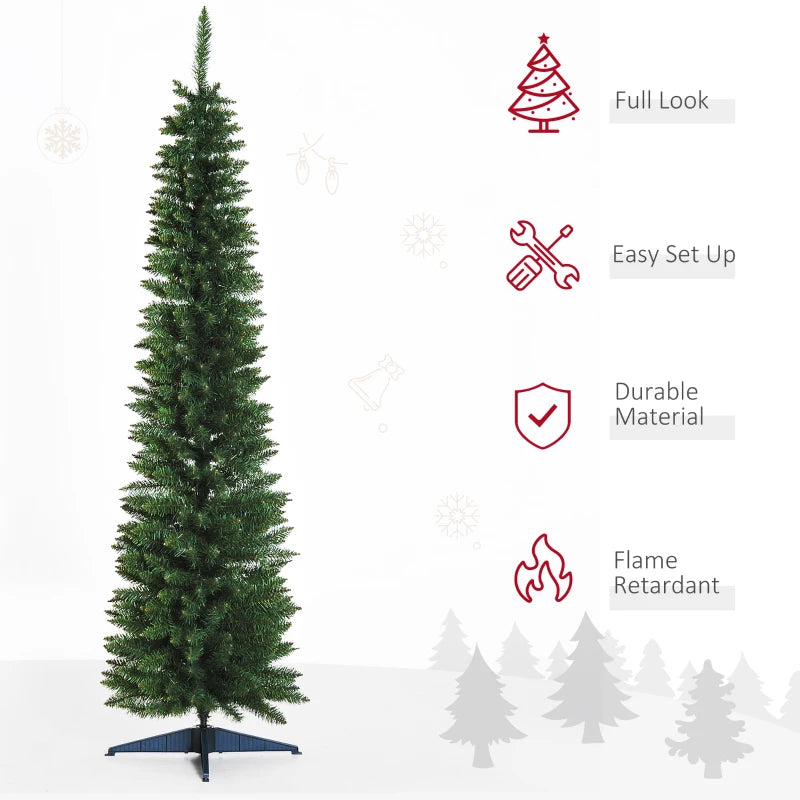 7ft Unlit Pencil Slim Artificial Christmas Tree - Realistic Green Branches with Sturdy Stand for Holiday Decor