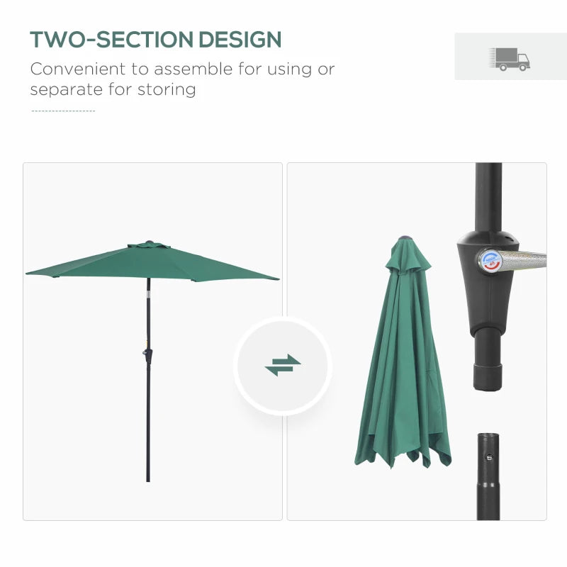 Green 2.6M Tilt Crank Garden Parasol Umbrella