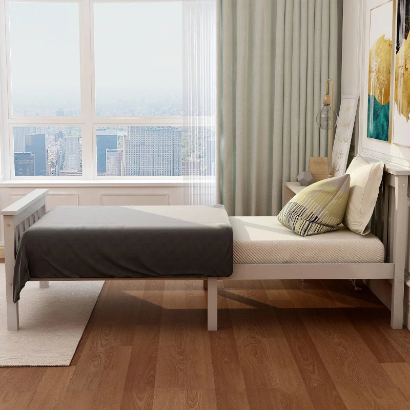 3ft Wooden Single Bed with Headboard & Footboard - Durable White Frame, 190x90 cm, Perfect for Kids & Guest Rooms