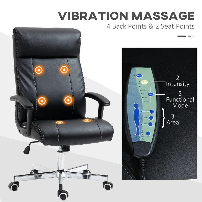 Vinsetto High Back Massage Office Chair - PU Leather Desk Chair with 6 Point Massage, Adjustable Height & Remote Control, Black