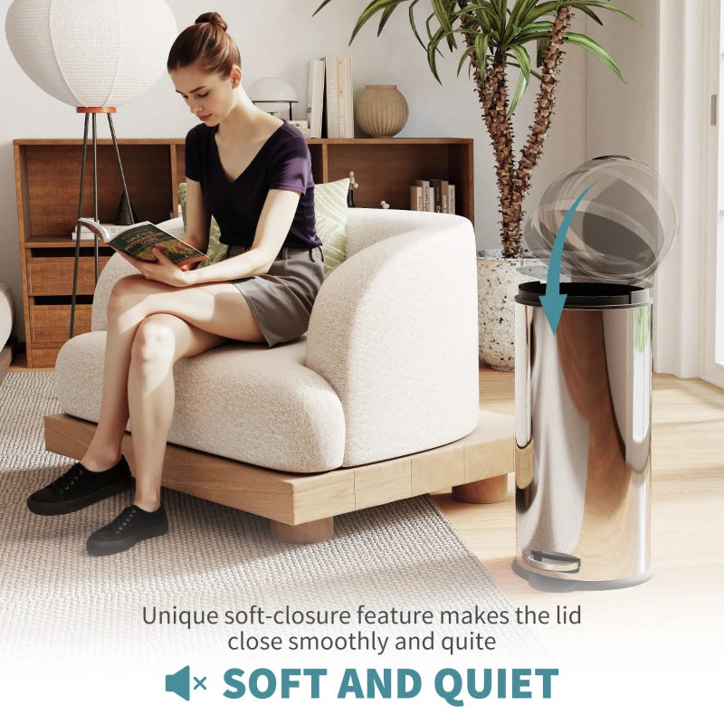 30L Stainless Steel Foot Pedal Bin with Lid - Modern Silver Metal Kitchen Garbage Rubbish Waste Container