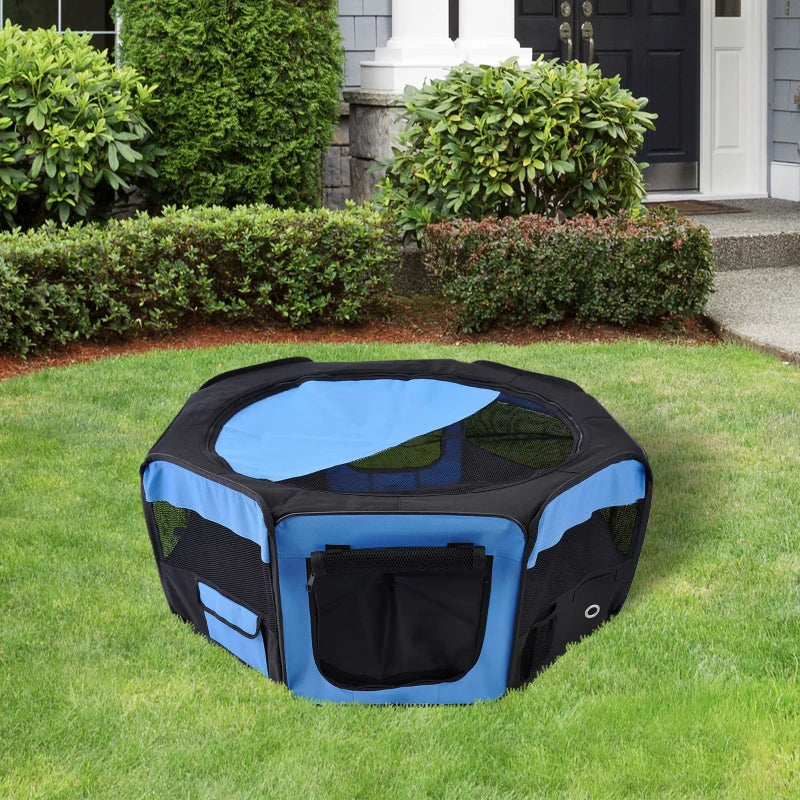 Portable Cat Dog Playpen - Indoor Outdoor Pet Pen for Puppies, Rabbits, Guinea Pigs - 90cm Diameter, 41cm Height, Blue