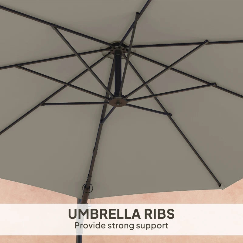 3m Wall-Mounted Parasol Shade with Handle - Light Grey Outdoor Umbrella for Patio