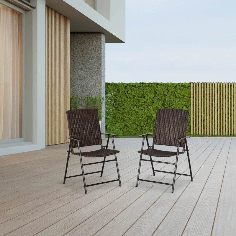 Set of 2 Brown Folding Rattan Chairs - Stylish Outdoor Seating for Patio, Garden, and Balcony