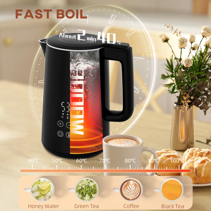 Polished Black Stainless Steel Kettle and Toaster Set - Stylish Kitchen Appliances for Modern Homes