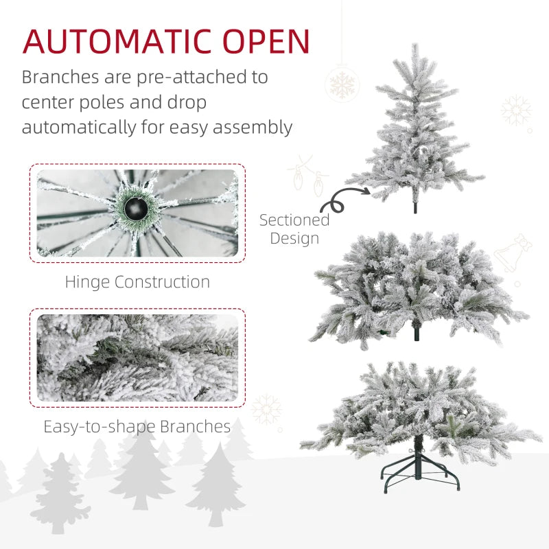 5ft Snow-Flocked Artificial Christmas Tree with LED Lights - Bushy, Lifelike Holiday Decor for Festive Home Decoration