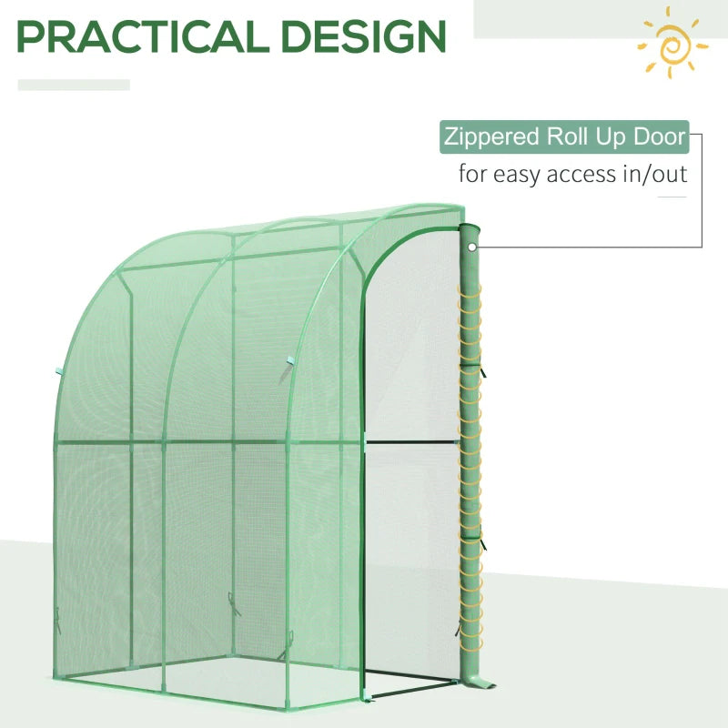Green Walk-In Wall Tunnel Greenhouse with Zippered Door - 143x118x212cm
