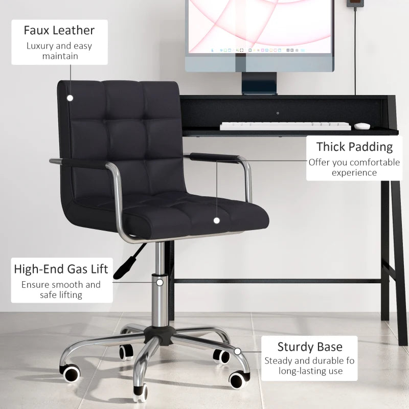 Home Office Chair and Desk Set - Faux Leather Swivel Chair with Storage Shelf, Black Study Desk for Comfort & Style