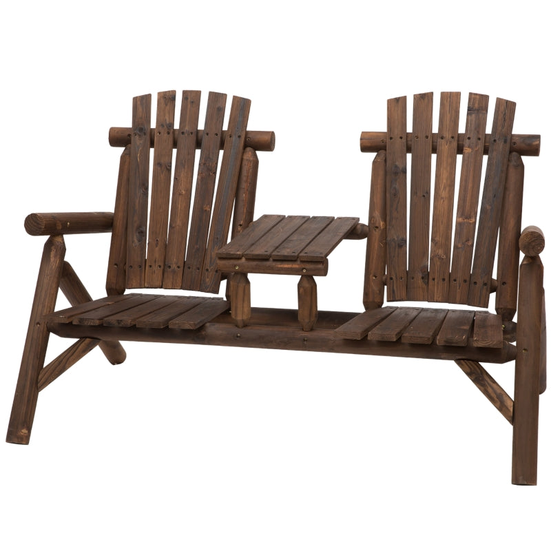 Carbonized Wood Garden Bench with 2 Seats and Coffee Table