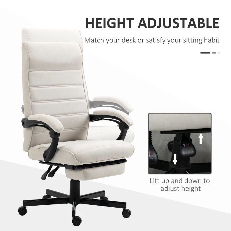 Vinsetto Cream White Office Chair - Adjustable Height Fabric Swivel Desk Chair with Rolling Wheels for Home Office & Study