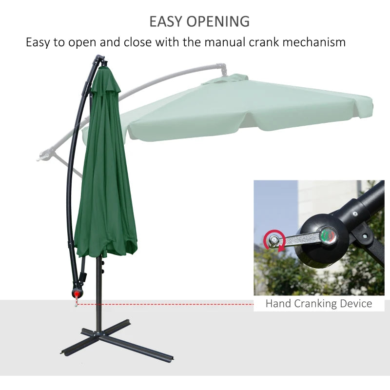 Green Cantilever Garden Parasol with Crank Handle - Outdoor Sun Shade