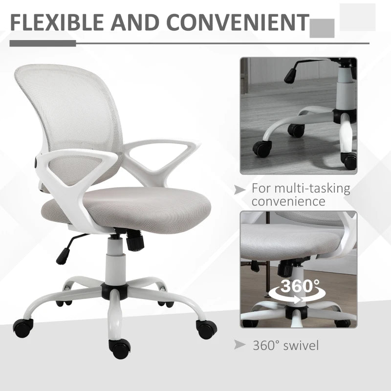Vinsetto Grey Mesh Office Chair - Ergonomic Swivel Desk Chair with Lumbar Support & Adjustable Armrests