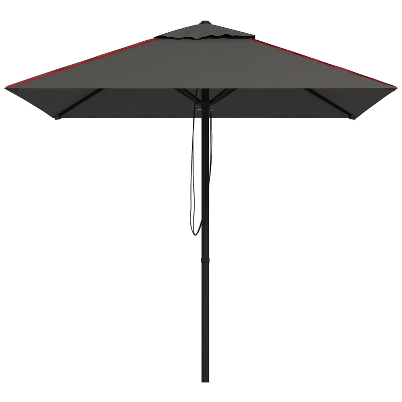 Square Canopy Parasol with Contrast Piping - Grey/Red, 215cm