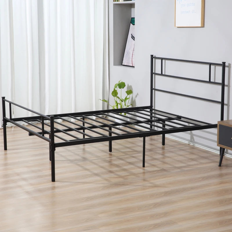 King Metal Bed Frame with Headboard & Footboard - Solid Slat Support, Underbed Storage, Stylish Black Bedroom Furniture