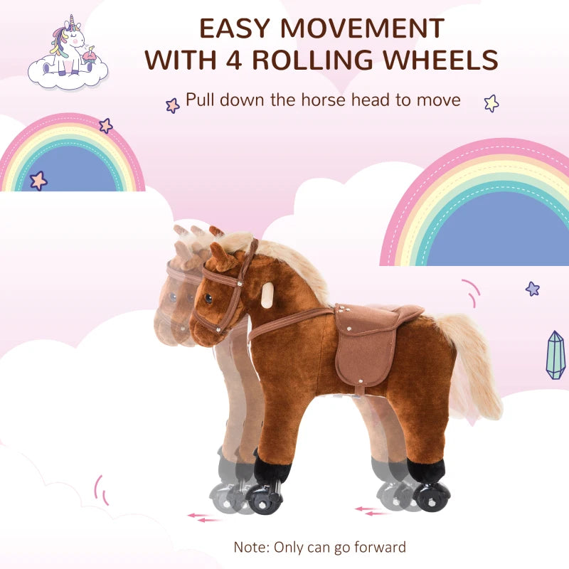 Rocking Horse Plush Toy for Kids - Ride-On Walking Pony with Sound, Ideal for Ages 2 and Up (Brown)
