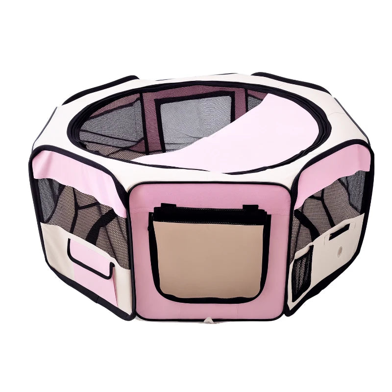 Portable Cat Dog Playpen - Indoor Outdoor Pet Pen for Puppies, Rabbits & Guinea Pigs - 90cm Dia x 41cm H - Pink