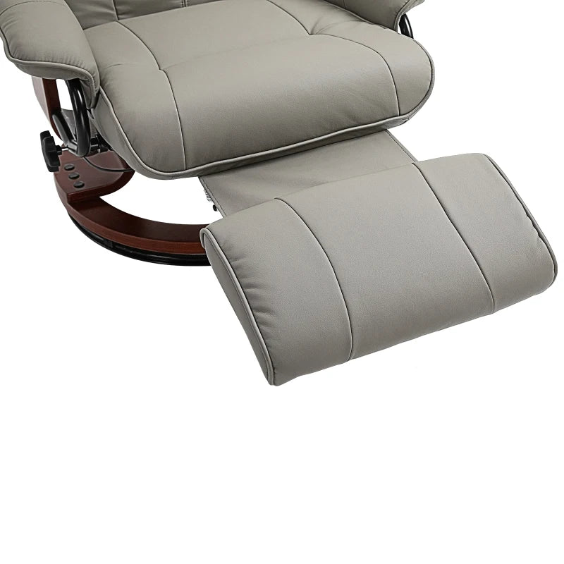 Grey Faux Leather Manual Recliner Armchair with Wooden Base for Living Room and Bedroom Comfort