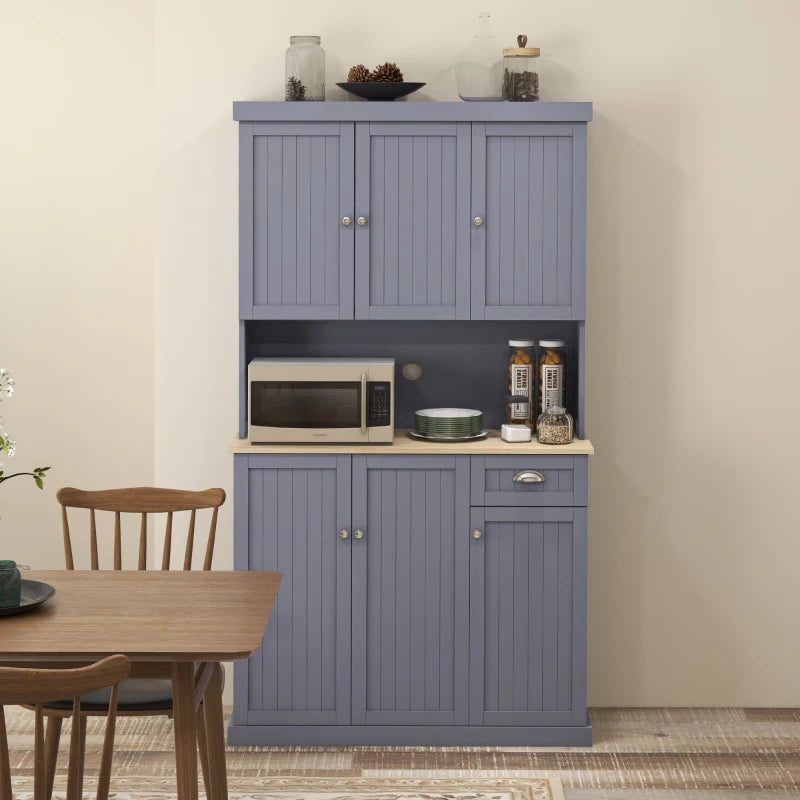180cm Modern Freestanding Kitchen Cabinet Storage Cupboard with Open Countertop Drawer and 6 Doors Grey