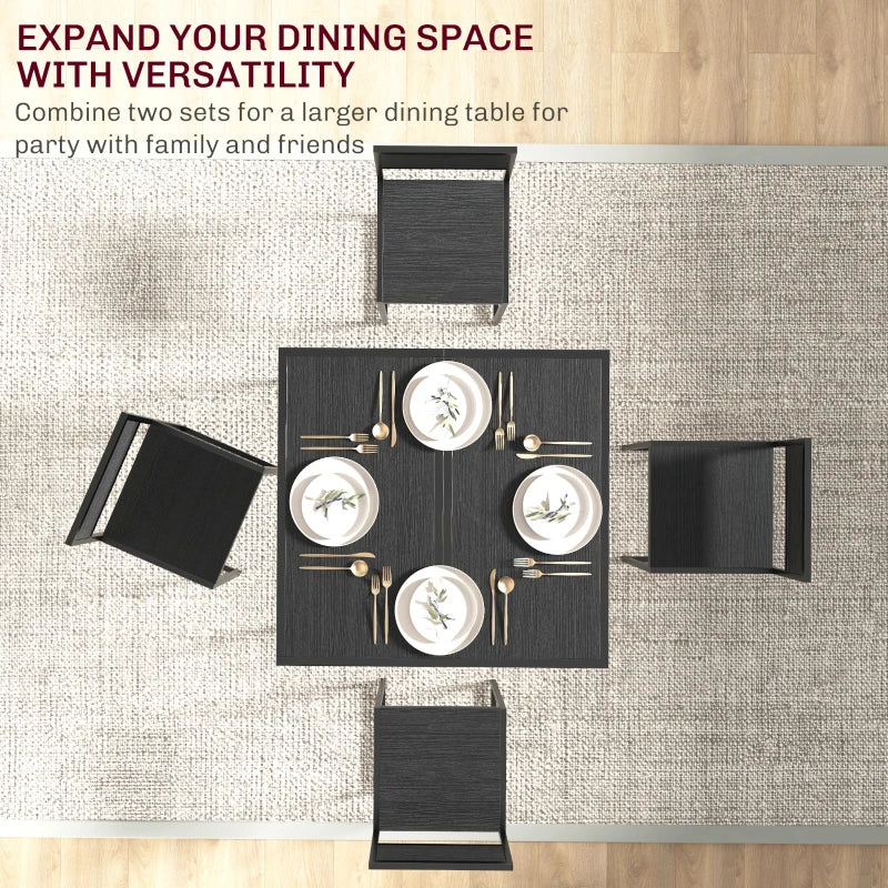 Compact Dining Table and Chairs Set for Small Spaces - Rectangular Steel Frame Dining Room Set in Black