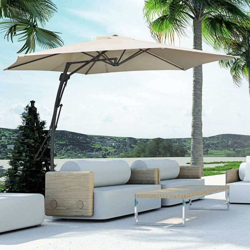 White 3m Cantilever Patio Umbrella with Easy Lever and Cross Base