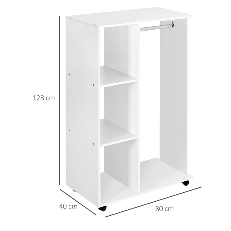 Mobile Open Wardrobe with Clothes Hanging Rail and Storage Shelves for Bedroom or Hallway