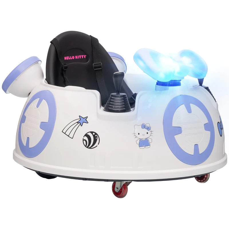 Hello Kitty Kids Ride On Bumper Car with Remote Control Joysticks Music Lights Safety Belt White