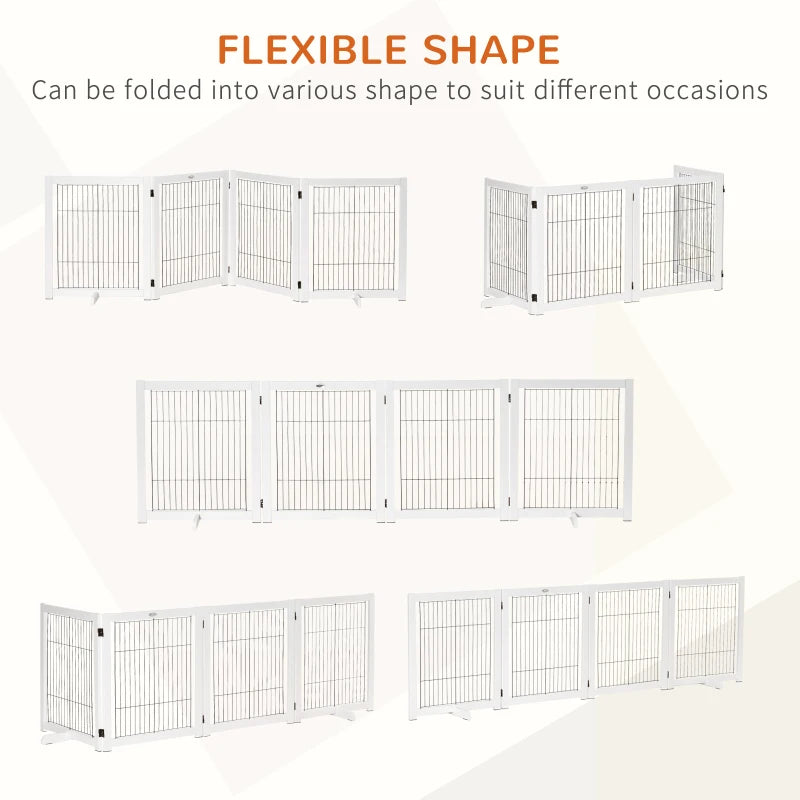 Freestanding Folding 4-Panel Pet Gate - Adjustable Dog Barrier with Support Feet for Puppies and Small Dogs
