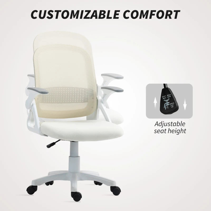 Ergonomic Breathable Mesh Office Chair with Lumbar Support, Swivel Design & Flip-Up Armrests - Ideal for Home/Office, White