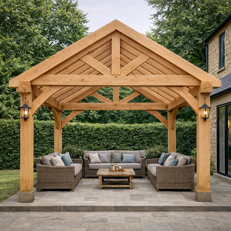 Ruby Oak Apex Gazebo with Treated Featheredge Roof and Overhang