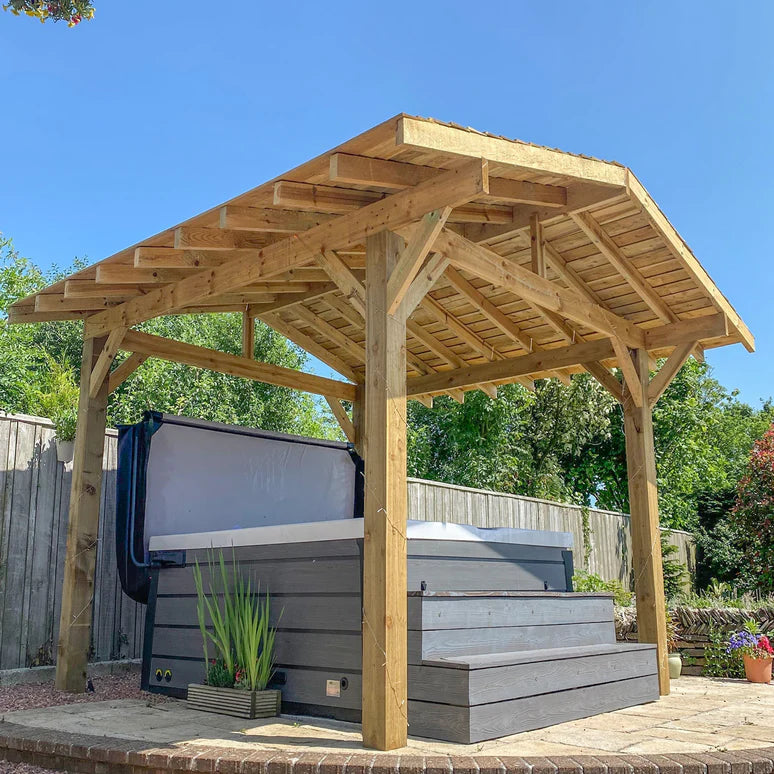 Ruby Wooden Apex Gazebo with Cedar Featheredge Roof – With Overhang Design