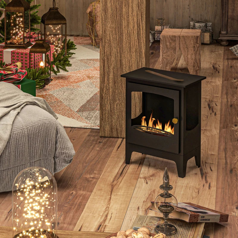 Freestanding Bioethanol Fireplace with Stainless Steel Snuffer 1.2L Tank Indoor Use Black