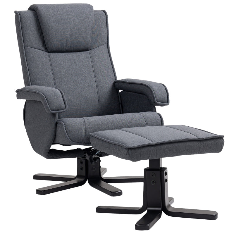 Charcoal Grey Linen Rocker Swivel Recliner Chair with Footstool for Ultimate Comfort