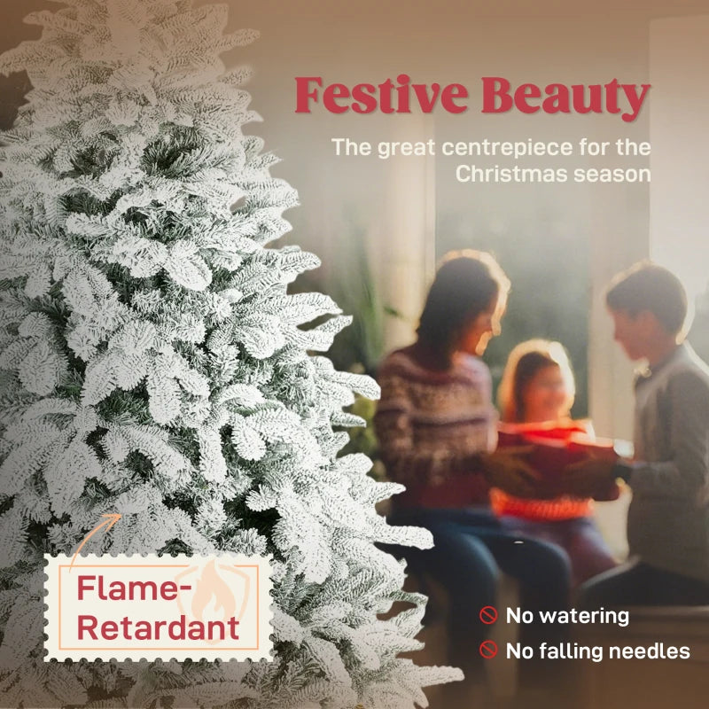 6ft Flocked Artificial Christmas Tree - 1182 Branches, Hinged Design, Easy Assembly, Foldable Metal Stand for Home & Office Decor