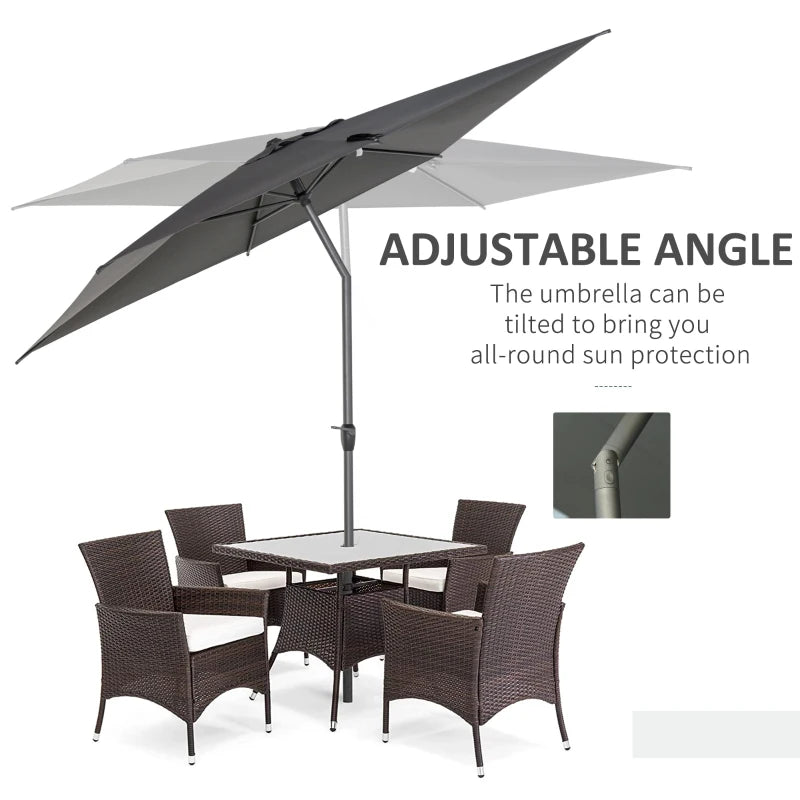 Grey Rectangular Garden Parasol Umbrella with Aluminium Pole