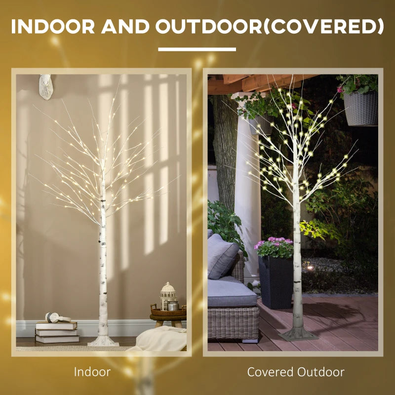 6ft Pre-Lit Artificial White Birch Tree with Warm White LED Lights - Indoor & Outdoor Decorative Lighting