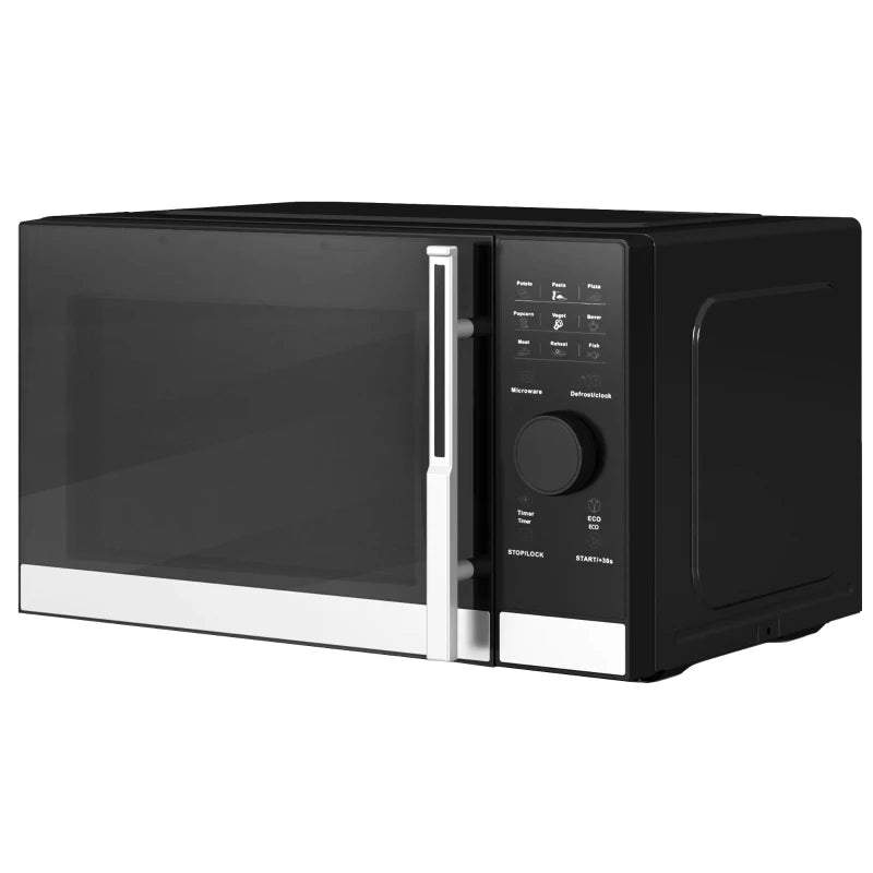 Compact 800W Black Microwave Oven - Digital Solo, 10 Power Levels, 8 Auto Cook Menus, 60 Min Timer, Easy Clean