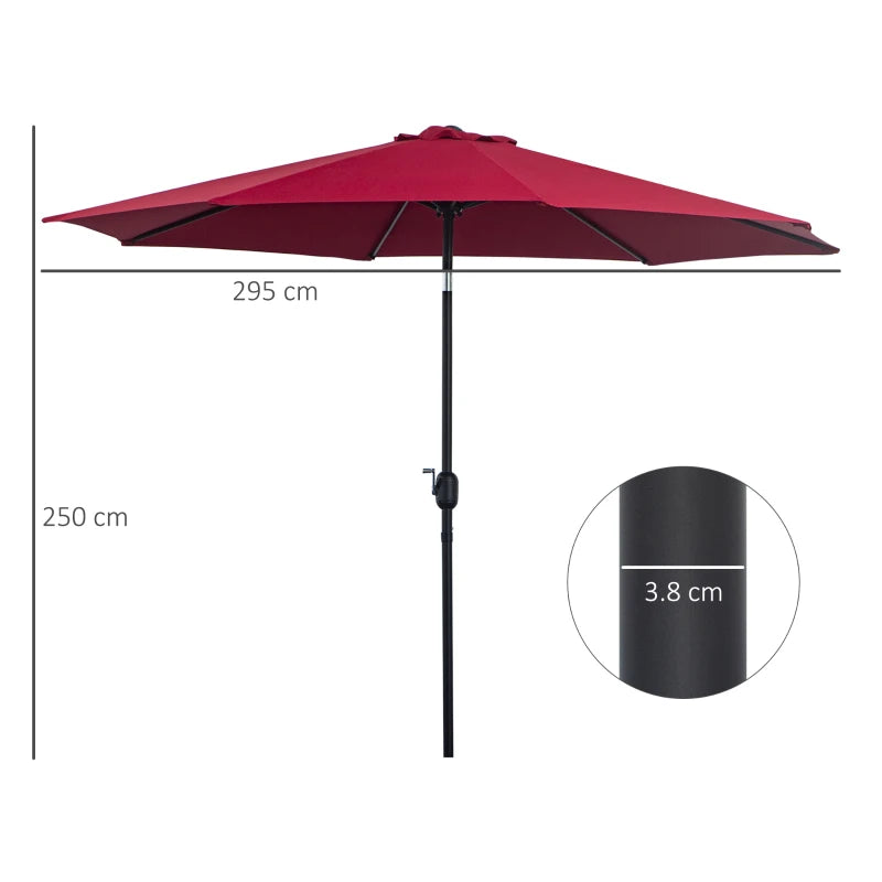 Wine Red 3m Tilt Garden Umbrella with Crank Handle - Outdoor Sun Shade