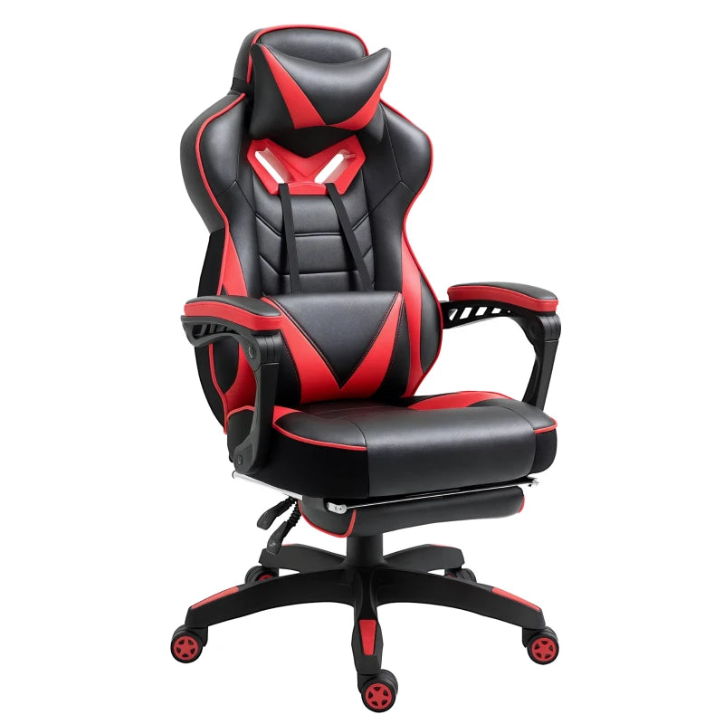 Vinsetto Racing Gaming Chair with Lumbar Support & Footrest - PU Leather Gamer Desk Chair with Headrest & Swivel Wheels, Red