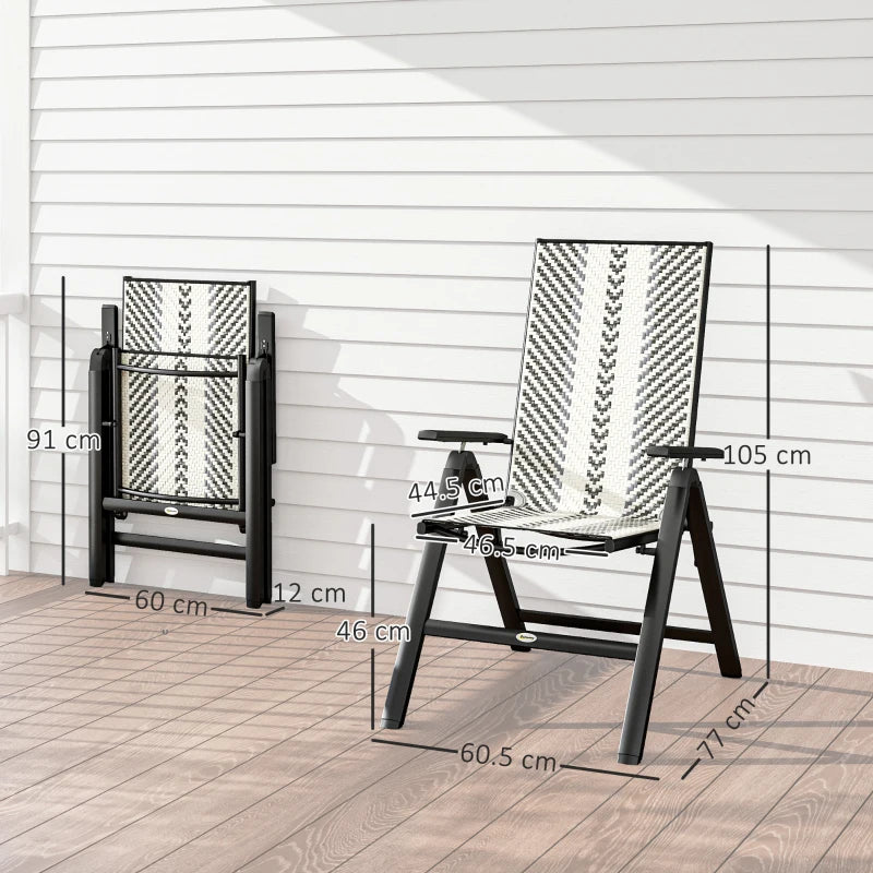 Set of 2 Grey Rattan Reclining Garden Chairs - Stylish Outdoor Seating for Patio, Deck, or Balcony