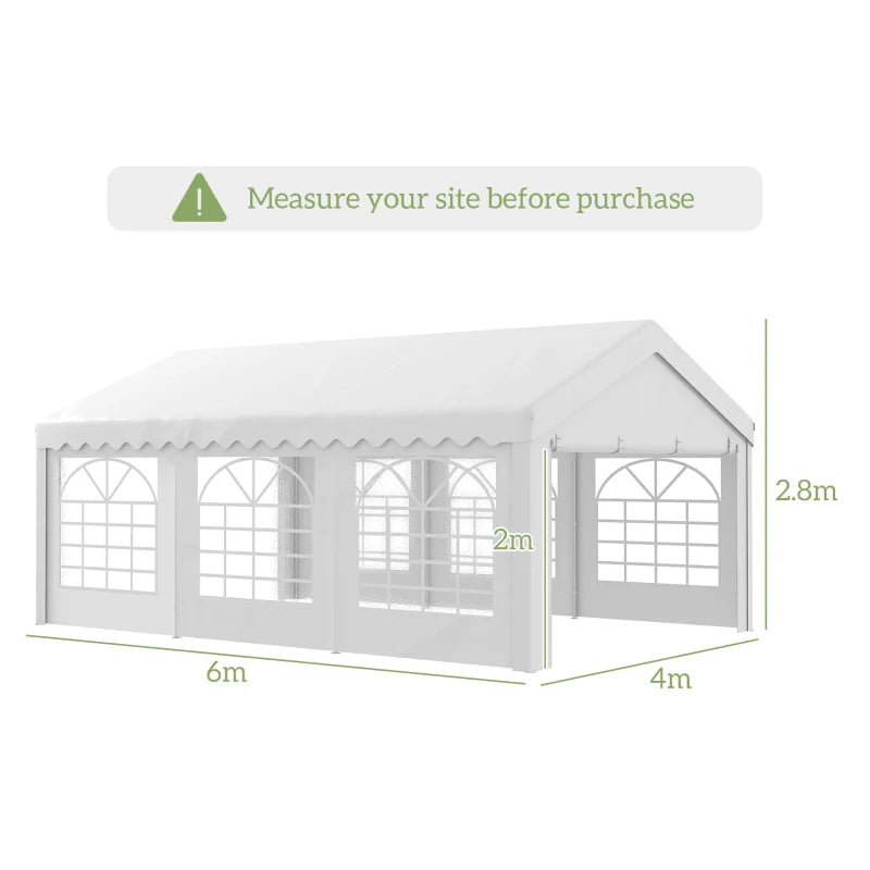 Heavy Duty 6m x 4m Garden Gazebo with Removable Sides and Windows for Parties Weddings and Events White Marquee Tent