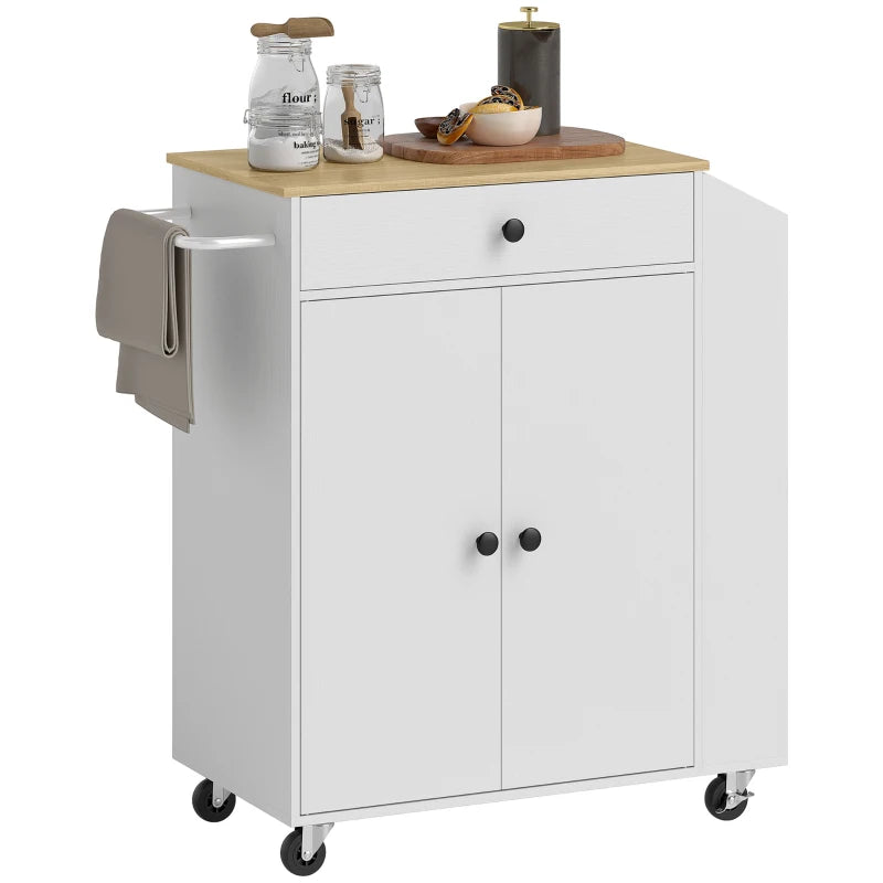 Rolling Kitchen Island Cart with 3-Tier Spice Rack, Drawer & Towel Holder - White Kitchen Storage Solution