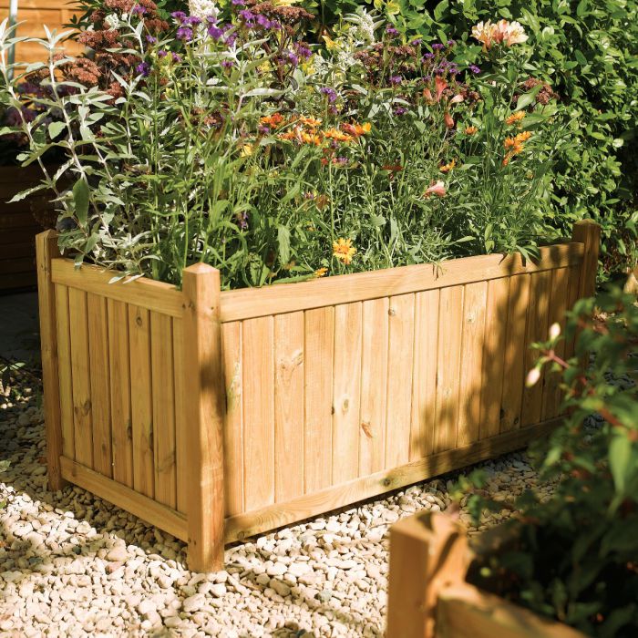 Rectangular Wooden Planter Box - Outdoor Garden Decor