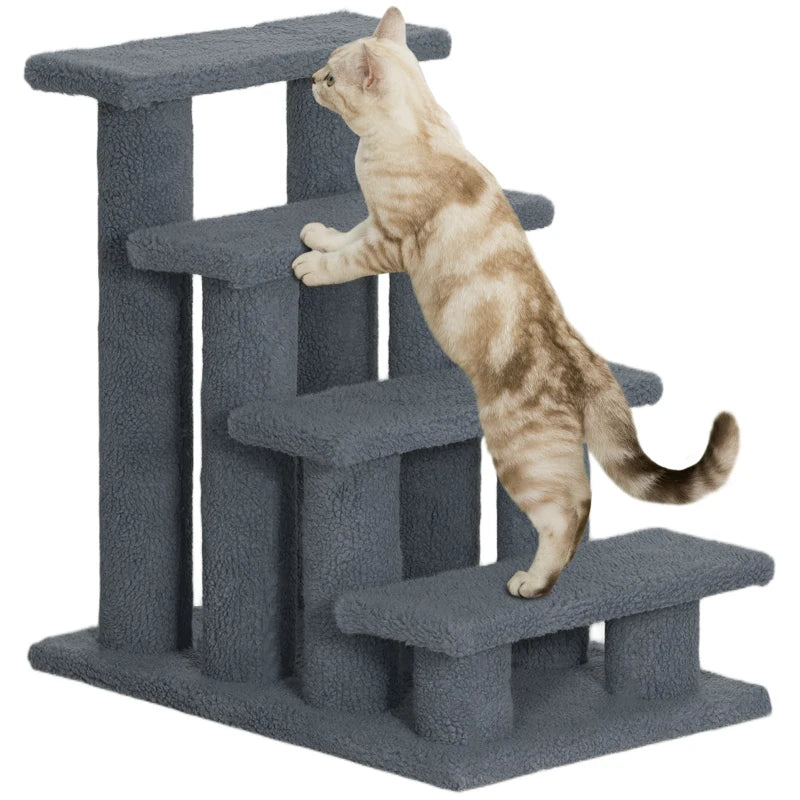 4-Step Dog Stairs for Bed & Sofa - Pet Climb Ladder, Grey, 63x43x60 cm - Ideal for Dogs & Cats