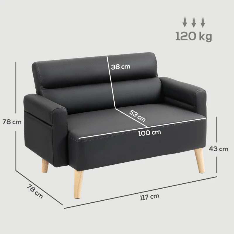 Compact Black Faux Leather 2-Seater Sofa for Stylish Living Rooms