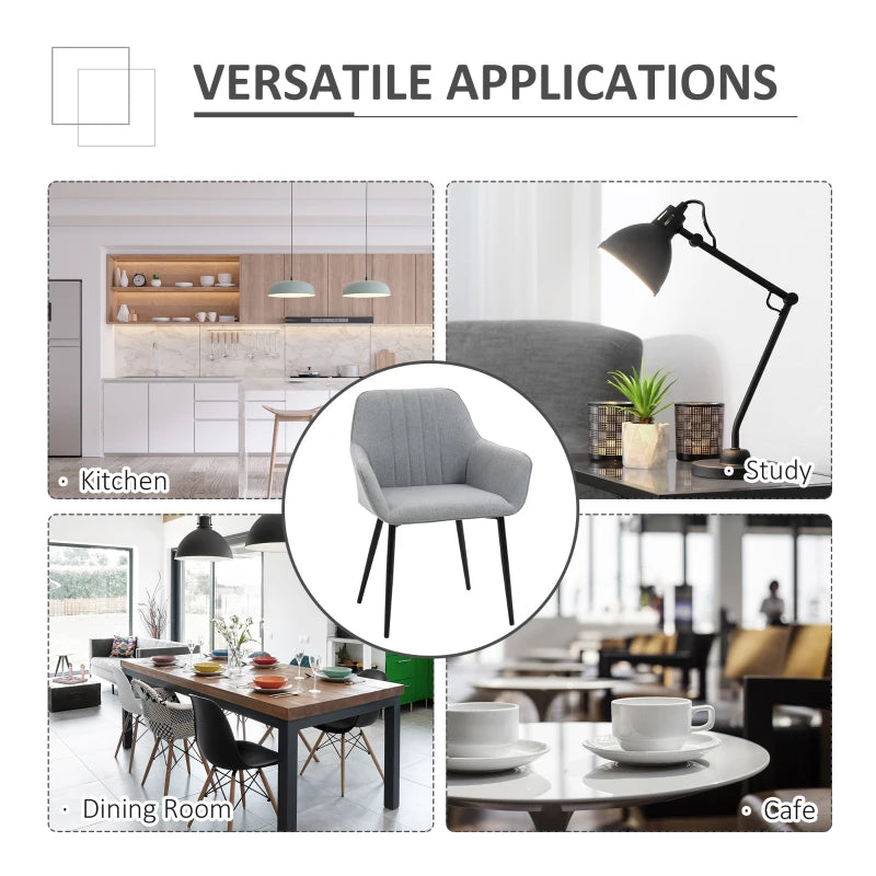 Set of 2 Light Grey Upholstered Linen Dining Chairs with Metal Legs - Stylish Accent Chairs for Modern Homes