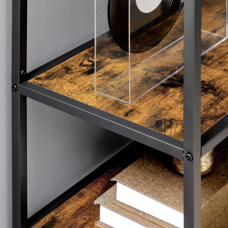 Industrial 6-Tier Metal Bookcase Shelf - Rustic Brown Storage Shelves for Living Room, Home Office & Bedroom